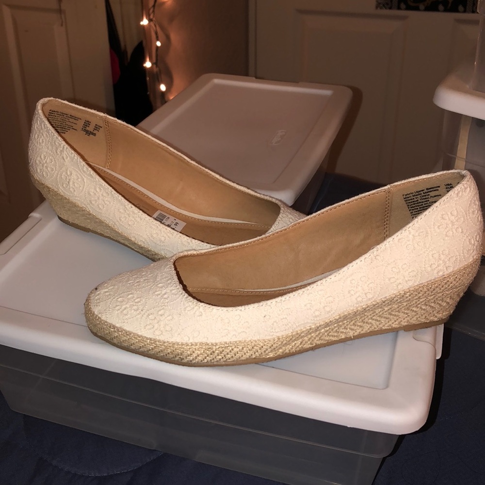 WEDGES all white with tan sole